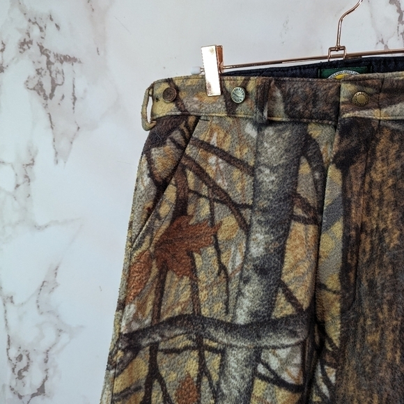 Cabelas Pants Mens 31 X 33 Camo Hunting Fleece Woodland Pockets Zipper Vintage - Picture 2 of 11